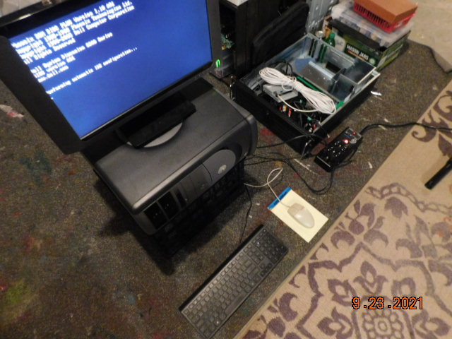 Very unusual setup that uses a milk crate as a table.