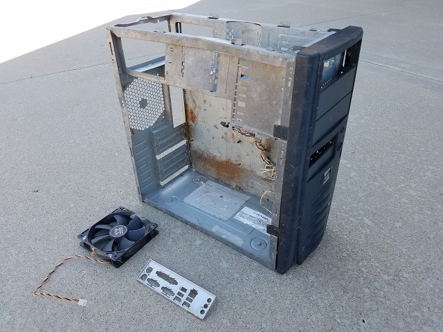 The Antec case, after I rescued it from my backyard.