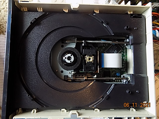 The CD-ROM drive, with the top cover removed.