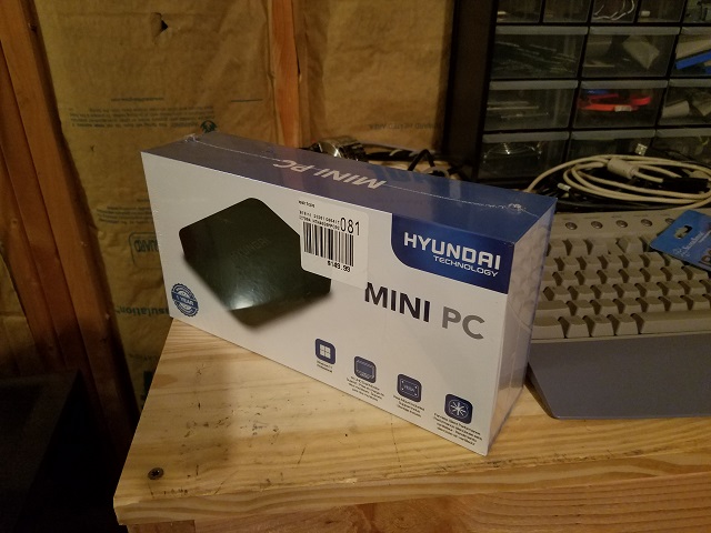 The Hyundai mini PC, still in the sealed box.