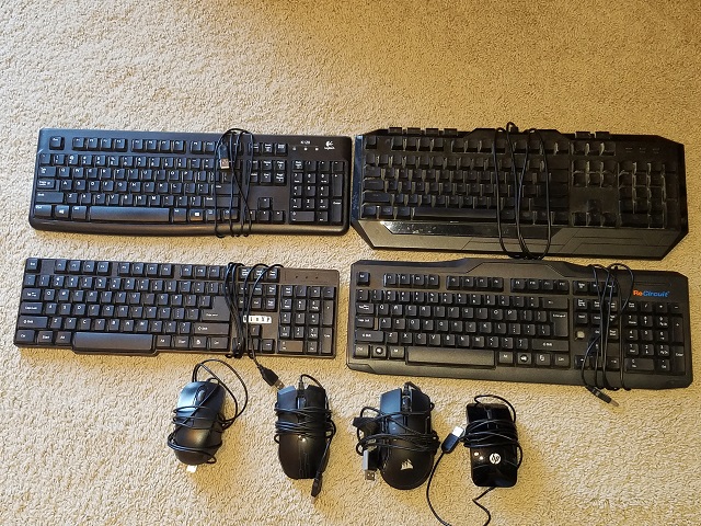 All the keyboards & mice that I cleaned out of my house.