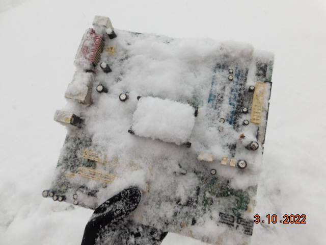 The Intel Desktop Board from the forest rescue PC after being left in the snow.
